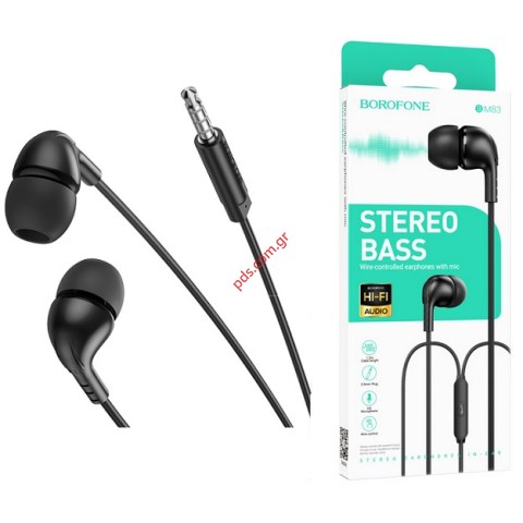 Ακουστικά Earphones Borofone BM83 Craft Black με καλώδιο Stereo και microphone Box