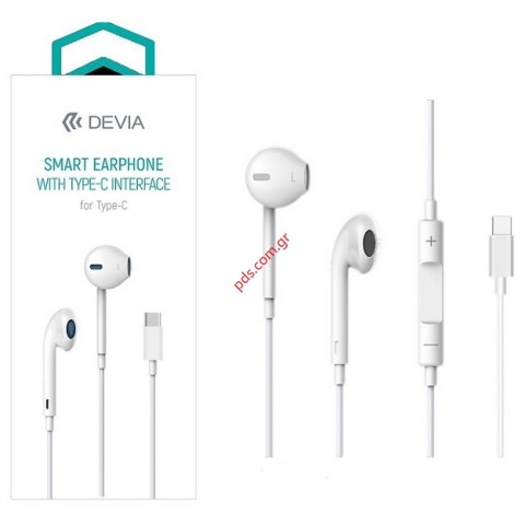 Ακουστικά Hands Free Devia Smart EM048 TYPE-C Jack White Stereo Earphones σε λευκό χρώμα BOX