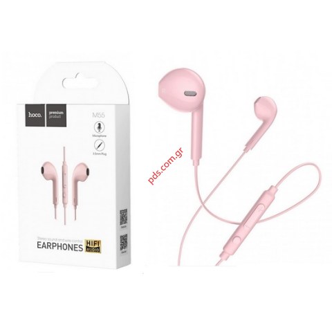 Ακουστικά Hands Free Hoco M55 Rose pink Earphones Stereo 3.5 mm ροζ με Μικρόφωνο και Πλήκτρο Λειτουργίας 