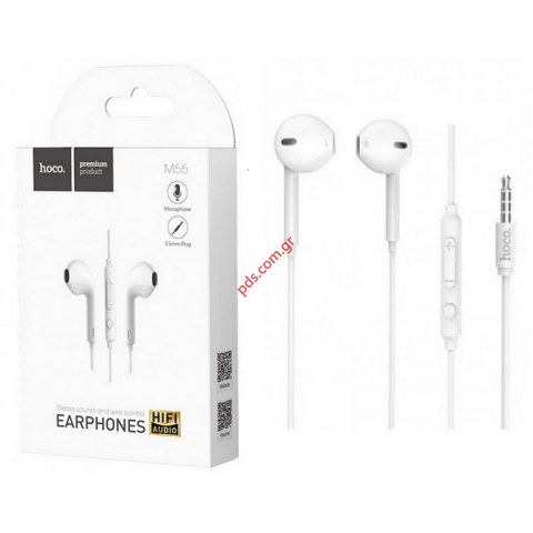 Ακουστικά Hands Free Hoco M55 White Earphones Stereo 3.5 mm Λευκά με Μικρόφωνο και Πλήκτρο Λειτουργίας 