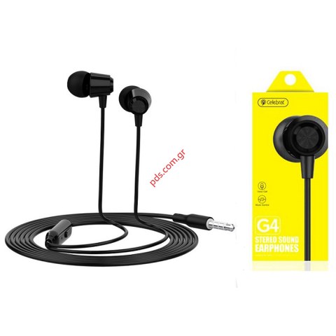Ακουστικά Handsfree CELEBRAT Earphones G4 Black στερεο με μικρόφωνο 10mm 1.2m, μαύρο Bulk