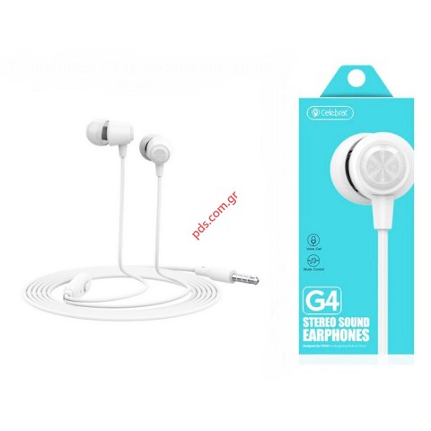 Ακουστικά Handsfree CELEBRAT Earphones G4 White στερεο με μικρόφωνο 10mm 1.2m, λευκό Bulk