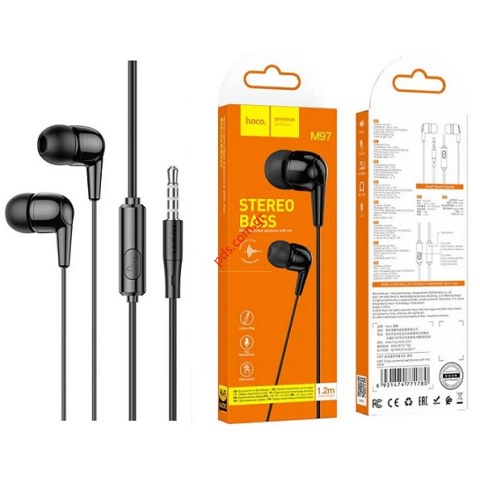 Ακουστικά με καλώδιο Hands Free Hoco M97 Black Enjoy Earphones Stereo 3.5 mm σε μαύρο χρώμα Box