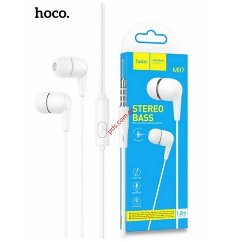 Ακουστικά με καλώδιο Hands Free Hoco M97 White Enjoy Earphones Stereo 3.5 mm σε λευκό Box