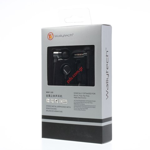 Wallytech WHF-125 Metal In-ear Stereo 3.5mm  Earphone w/ Remote & Mic - Black / Grey