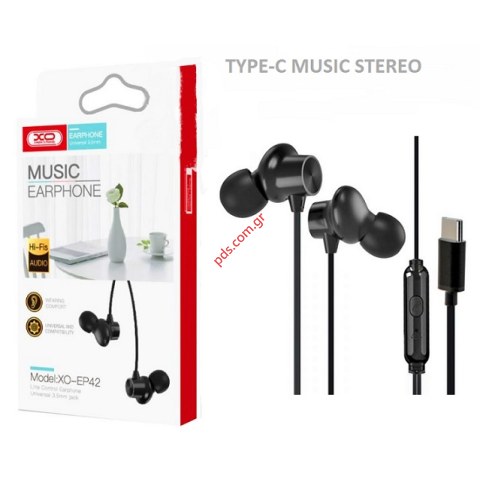 Ακουστικά στέρεο handsfree XO EP42 Type-C Music Μαύρο Black Box