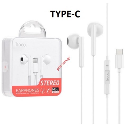 Ακουστικά στέρεο Hoco M65 TYPE-C 1.2M White σε λευκό χρώμα Box