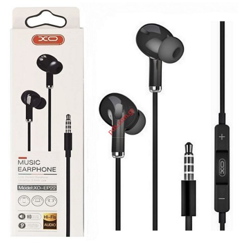 Ακουστικά στέρεο XO EP22B Jack 3.5mm Black Handsfree σε μαύρο χρώμα Box