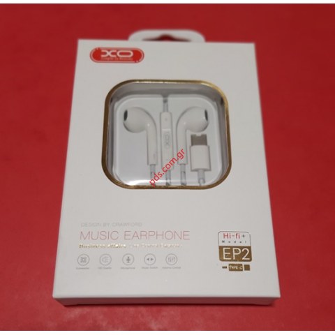 Ακουστικά στέρεο XO EP25 USB-C Stereo white Handsfree με καλώδιο σε λευκό χρώμα Box
