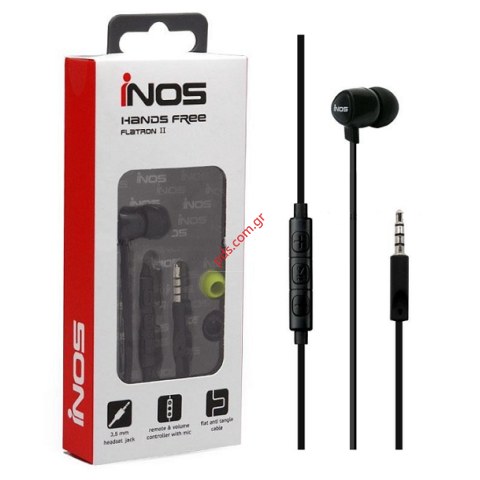 Ακουστικό handsfree Mono INOS FLATRON II 3.5mm Black universal μονοφωνικό καλώδιο σε μαύρο χρώμα (Συμβατό και με νέα μοντέλα)