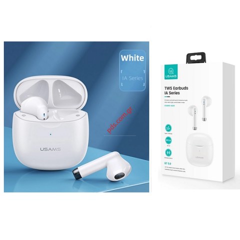 Ασύρματα ακουστικά Bluetooth USAMS earphones IA04 TWS White με θήκη φόρτισης, True Wireless, λευκά Box