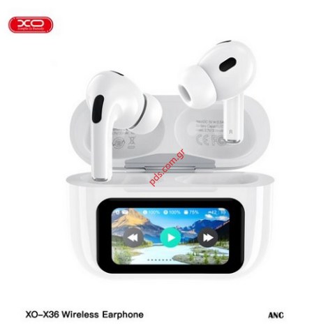 Ασύρματα ακουστικά Bluetooth XO X36 PRO White V5.4 TWS ANC με Smart Οθόνη και Active Noise Cancellation 360mAh 4 Ώρες Ομιλίας Λευκά BOX