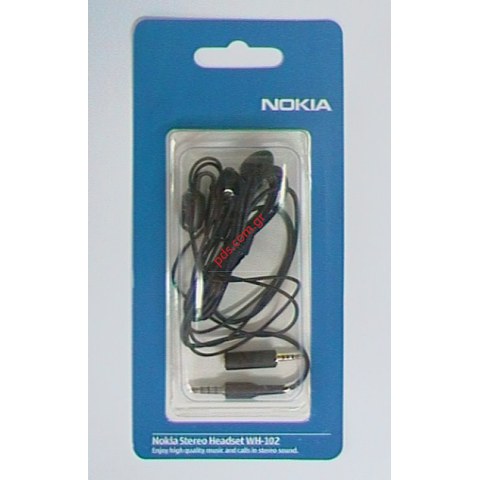 Γνήσιο στερεοφωνικό ακουστικό Nokia WH-102 Black σε μαύρο χρώμα (3.5 mm AV connector) Blister Γνήσιο στερεοφωνικό ακουστικό Nokia WH-102 Black σε μαύρο χρώμα (3.5 mm AV connector) Blister