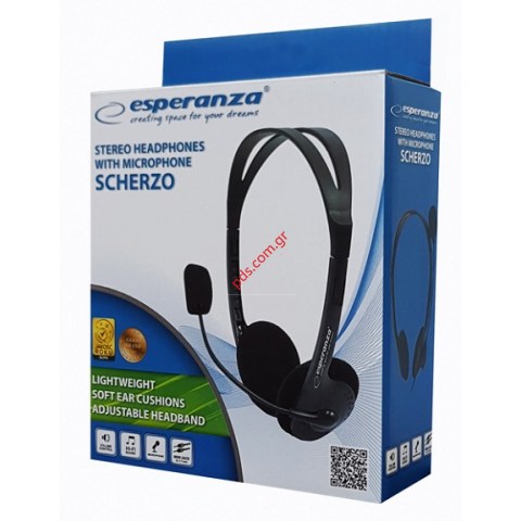 Ακουστικά Headphones Esperanza EH102 Scherzo με μικρόφωνο stereo 2x 3.5mm, 2.5m, μαύρα