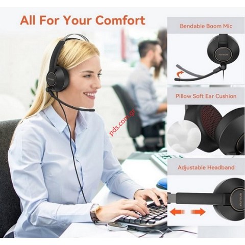 Ακουστικά κεφαλής ενσύρματο USB NUROUM AW-HP11-SU-02 Stereo με μικρόφωνο Boom Black Box