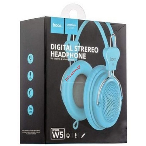 Ακουστικά κεφαλής Hoco Manno W5 Stereo 3.5mm blue σε γαλάζιο χρώμα  BOX