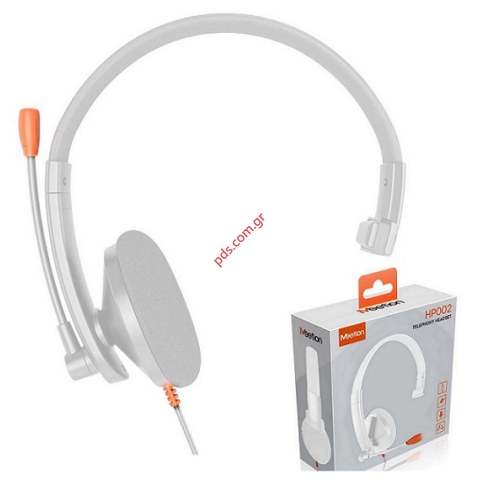 Ενσύρματο μονό Ακουστικό κεφαλής Meetion HP002W White με ρυθμιζόμενη βάση μικροφώνου και καλώδιο σε λευκό χρώμα Jack 3.5mm 