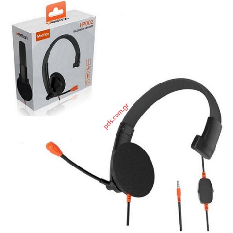 Ενσύρματο μονό Ακουστικό Τηλεφωνίας Meetion HP002 Black Headset κεφαλής με μικρόφωνοAudio  Jack 3.5mm καλώδιο σε μαύρο χρώμα Box