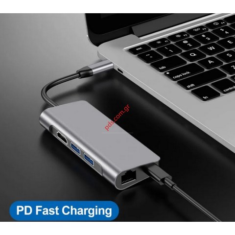 Adaptor Multi HUB 7 port in1 USB-C Dock Type-c HDMI 4k LAN RJ45 USB-A 3.0 SD+TF Card Readers PD HW-TC39 Box