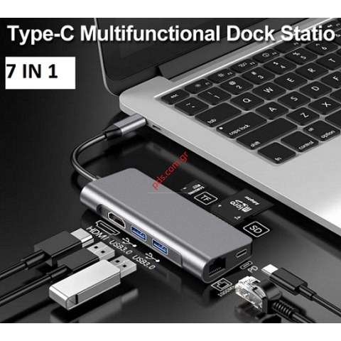 Multi Adaptor 7 prt in1 USB-C Dock Type-c HDMI 4k LAN RJ45 USB-A 3.0 SD+TF Card Readers PD HW-TC39 Box Multi Adaptor 7 prt in1 USB-C Dock Type-c HDMI 4k LAN RJ45 USB-A 3.0 SD+TF Card Readers PD HW-TC39 Box