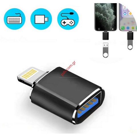 Adaptor OTG from USB A 2.0 to Lightning 8 Pin Black Box