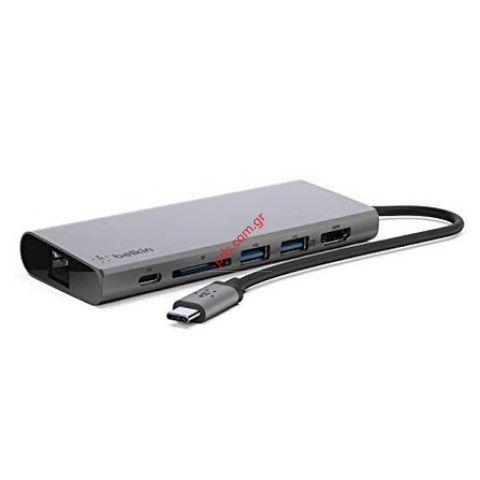 Αλουμινένιος αντάπτορας Belkin Type-C Pass Through Multimedia 60W με Gigabit Ethernet, 2x εξόδους USB 3.0 και έξοδο HDMI σε χρώμα Space Grey
