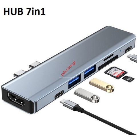 Tech-Protect V5 Hub Adapter 7 in 1 - Type-C Με 2 x USB-A / 2 x Type-C / 1 x 4K HDMI / 1 x SD & MicroSD Grey  Tech-Protect V5 Hub Adapter 7 in 1 - Type-C Με 2 x USB-A / 2 x Type-C / 1 x 4K HDMI / 1 x SD & MicroSD Grey
