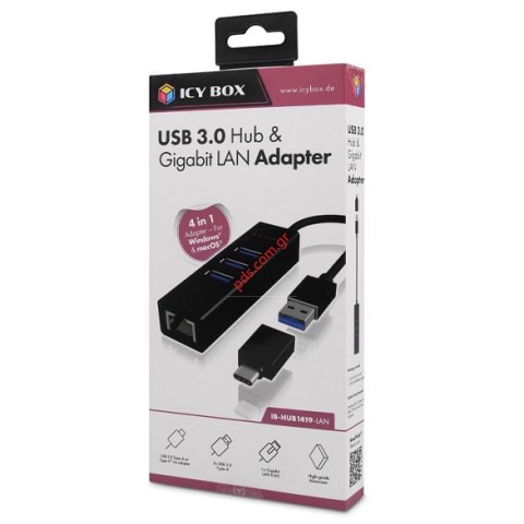 Adaptor Hub (IB-HUB1419-LAN) 3x port Type-A USB 3.0 + 1x port Gigabit LAN Box Adaptor Hub (IB-HUB1419-LAN) 3x port Type-A USB 3.0 + 1x port Gigabit LAN Box