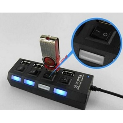 HUB Adaptor Hi Speed USB 2.0 with 4 ports and swith black HUB Adaptor Hi Speed USB 2.0 with 4 ports and swith black