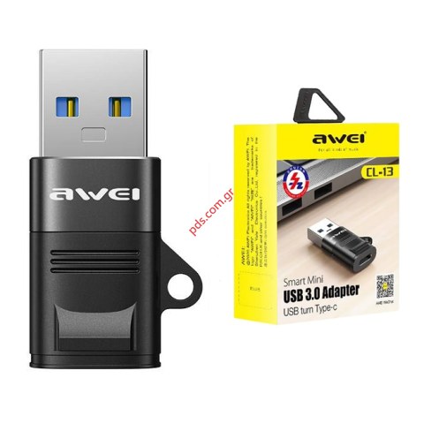 Αντάπτορας μετατροπής AWEI USB 3.0 σε USB Type-C CL-13R Black Smart Mini Adaptor μαύρος box