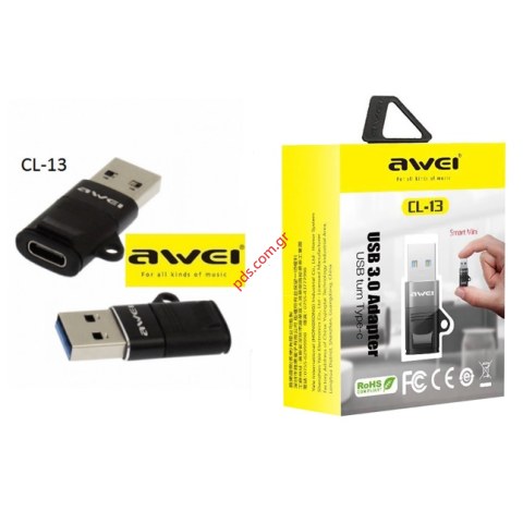 Αντάπτορας μετατροπής AWEI USB 3.0 σε USB Type-C CL-13R Black Smart Mini Adaptor μαύρος box