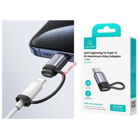 Adaptor USAMS US-SJ677 AU17 USB-C to Lightning US-SJ677, 30W, 480Mbps, Grey Usams 30W.