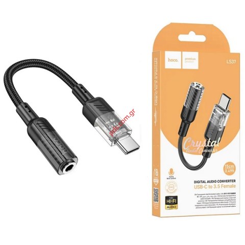 Καλώδιο Adaptor Ήχου Hoco LS37 Black USB-C σε 3.5mm Audio converter θηλυκό για Μικρόφωνο και Ήχο Box