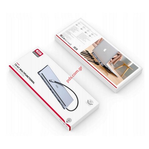 Adapter XO HUB HUB010 12 in1 USB-C 3.0 Hub με 2x USB-A 3.0, 2x USB 2.0, 1x HDMI, 1x RJ-45, 1x VGA, 1x USB-C 100W, 1x USB-C Audio Mini Jack, 1x MicroSD 1x SD 