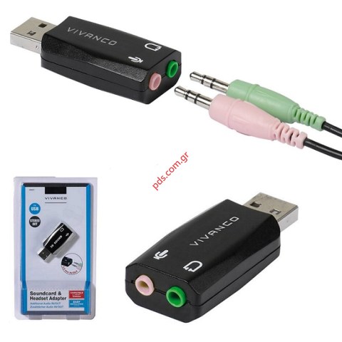 Audio Adaptor Vivanco USB 2.0 A to Female plug 3.5mm Speaker & Microfone Black Blister Audio Adaptor Vivanco USB 2.0 A to Female plug 3.5mm Speaker & Microfone Black Blister