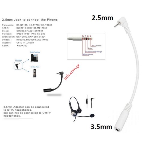 Adaptor with cable ZLA0580F from jack 2.5mm male to 3.5mm female white Bulk Adaptor with cable ZLA0580F from jack 2.5mm male to 3.5mm female white Bulk