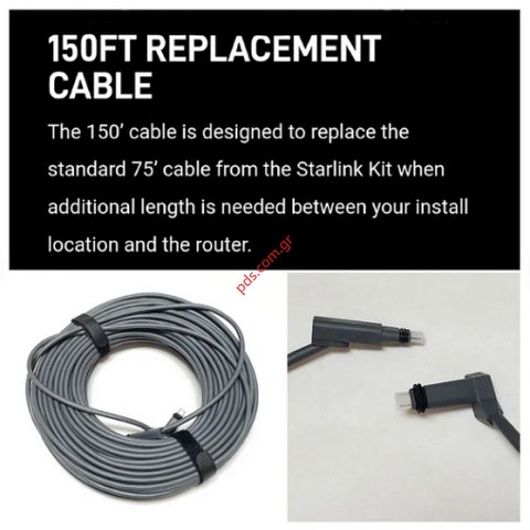 Καλώδιο επέκτασεις Starlink Rectangular Satellite V2 150 Ft Replacement Cable, Grey, Router Box