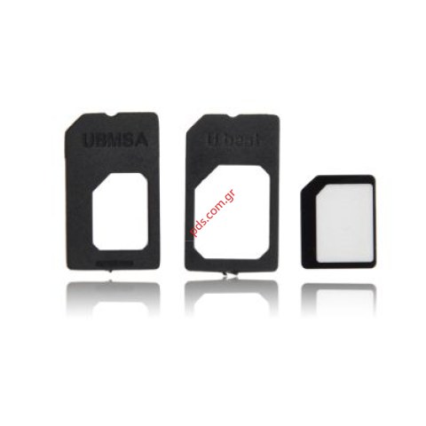 Σετ μετατροπέων καρτών Noosy Black από Nano SIM adapter 3 in 1 σε μαύρο χρώμα
