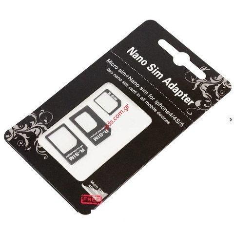Σετ μετατροπέων καρτών Noosy Black από Nano SIM adapter 3 in 1 σε μαύρο χρώμα