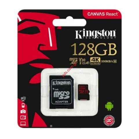 Κάρτα μνήμης Kingston 128GB C10 UHS-I U3 100mbs V30 4K ULTRA HD Canvas Select microSDXC w/SD Adapter Blister