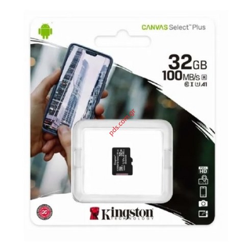 Κάρτα μνήμης KINGSTON 32GB C10 100MB/s UHS-I microSDXC SDC2 Canvas Select Adapter Blister