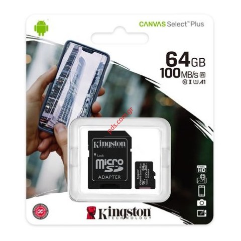 Κάρτα μνήμης KINGSTON 64GB SDCS2/64GB C10 100MB/s UHS-I microSDXC Canvas Select Adapter Blister