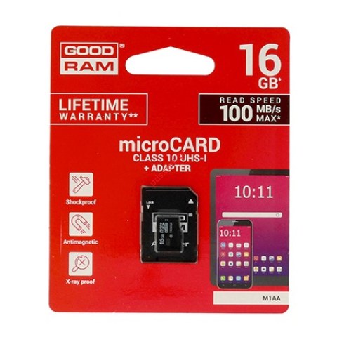 Κάρτα μνήμης MicroSD GOODRAM UHS 16GB Class 10 100MBs (BLISTER)
