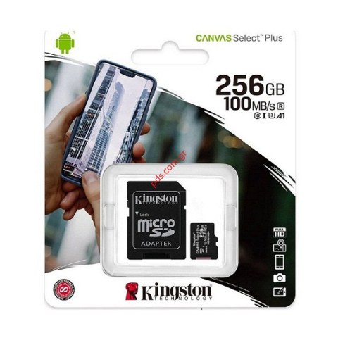 Κάρτα μνήμης MicroSD Kingston 256GB Class 10 U3 100mBs UHS-I HD Speeds Up to Read (SD Adapter Included) Canvas Select Blister