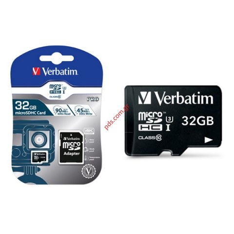 Κάρτα μνήμης MicroSD Verbatim PRO 32GB +Adapter U3 CL10 UHS-I BLISTER