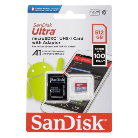 Κάρτα μνήμης microSDHC SanDisk 512GB C10 100MB/s UHS-I Plus U1 A1 +adapter Blister