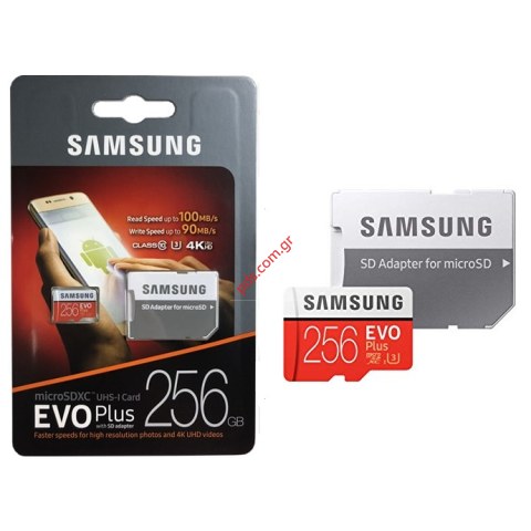 Memory card Samsung MB-MC256GA/EU DJT 256GB 8p MSDXC 100MB/s 90MB/s Class 10 UHS-I U3 Samsung EVO Plus Micro S Memory card Samsung MB-MC256GA/EU DJT 256GB 8p MSDXC 100MB/s 90MB/s Class 10 UHS-I U3 Samsung EVO Plus Micro S
