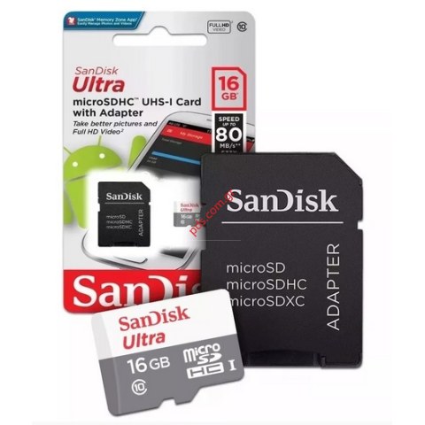 Κάρτα μνήμης Sandisk 16GB 80MB/s C10 W/Adapter Ultra MicroSD UHS-I Blister