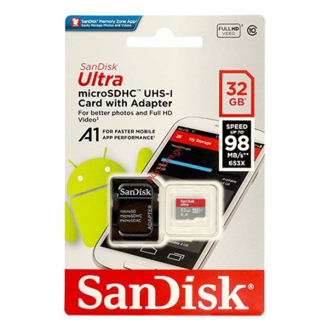 Κάρτα μνήμης Sandisk 32GB A1 CLASS 10 98/10MB/s Ultra MicroSDHC UHS-I with Adapter Blister