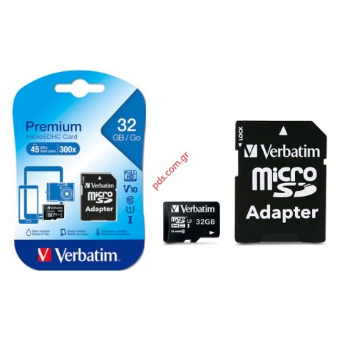 Κάρτα μνήμης Verbatim 32GB C10 microSDHC Premium με adapter Class 10 UHS-I Blister
